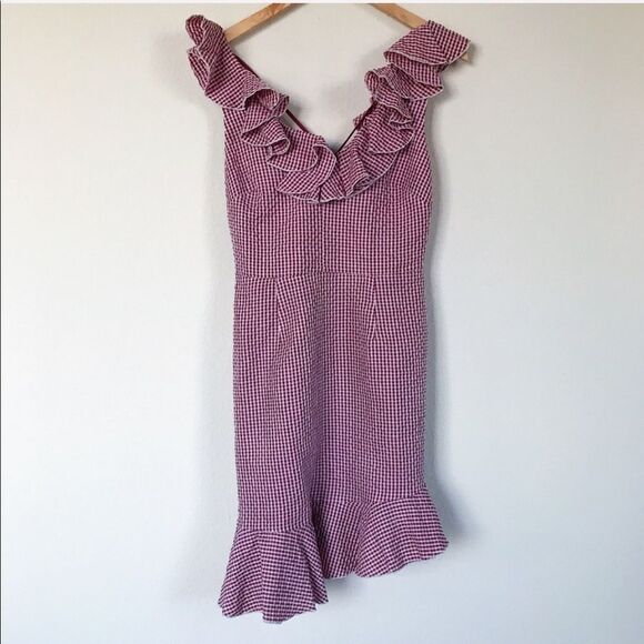 WAYF Gingham Mini Ruffle Hem Dress Medium NWOT - Picture 3 of 7